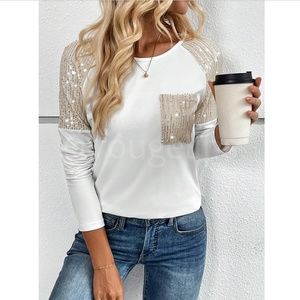 8135 White Sequin Detailed T-Shirt